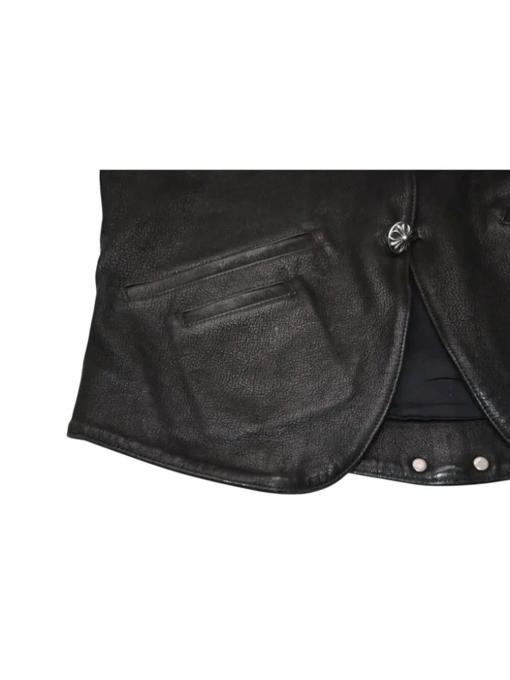 Chrome Hearts Leather Vest Cross Ball Button Black M